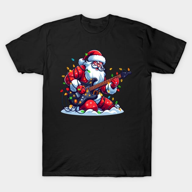 Santa Claus Playing Electric Guitar T-Shirt by Etopix